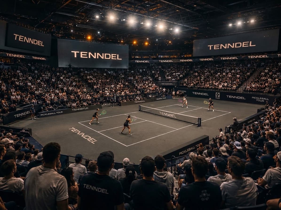 Wide view of a Tenndel match at a professional stadium